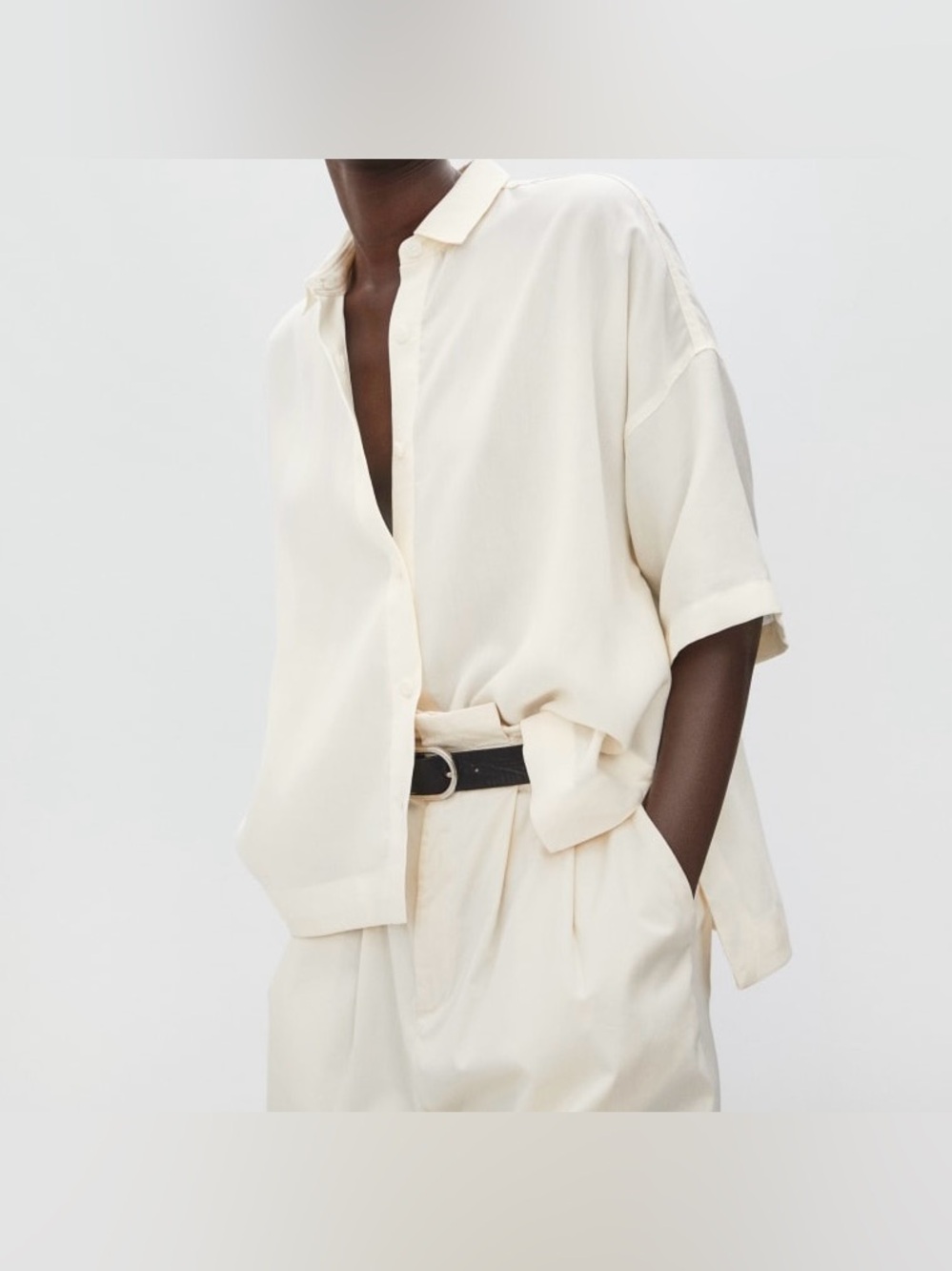 Everlane The Drapey Square Button Up Shirt Short Sleeve Bone Tencel XS